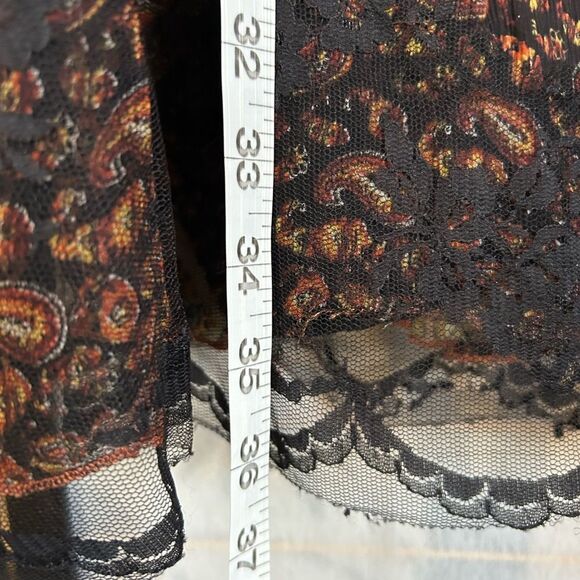 Wd•Ny 100% Silk Black Multicolor Paisley Patchwork Lace Hem Boho Maxi Skirt 12 - Picture 12 of 14